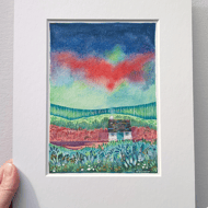 Aurora Cottage - Mixed media. Colourful. Unique. Floral. Mounted 