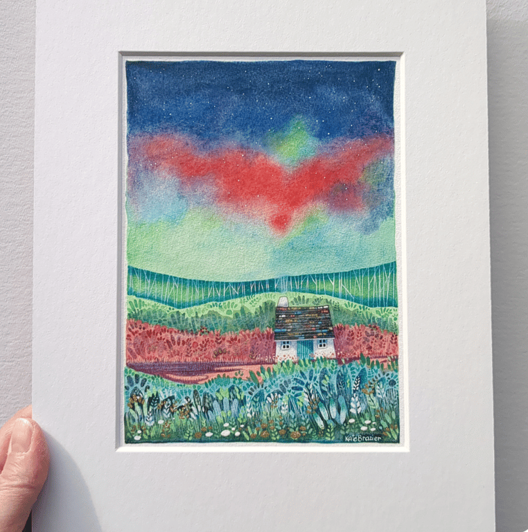Aurora Cottage - Mixed media. Colourful. Unique. Floral. Mounted 