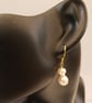 Simple Double Pearl Drop Earrings Gold Vermeil Wedding Event Earrings - Image 3