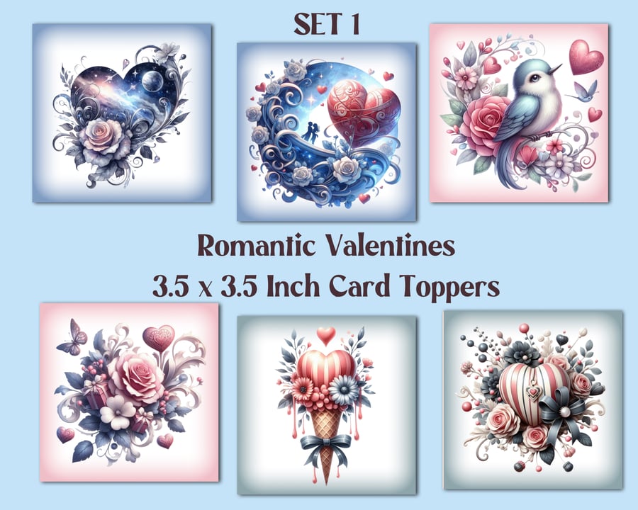 Romantic Valentines Square Card Toppers Card Making, Tags, Scrapbooks