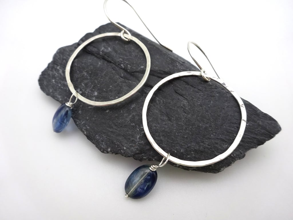 kyanite gemstone earrings, sterling silver jewellery