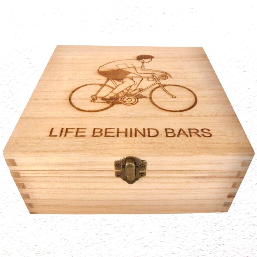 Cycling: Decorated Wooden Trinket Keepsake Box 20cm