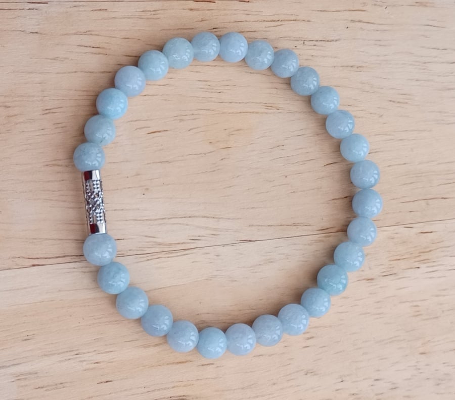 Pale Blue Aquamarine Bracelet with 6mm Gemstones, March Birthstone, Peace & Love