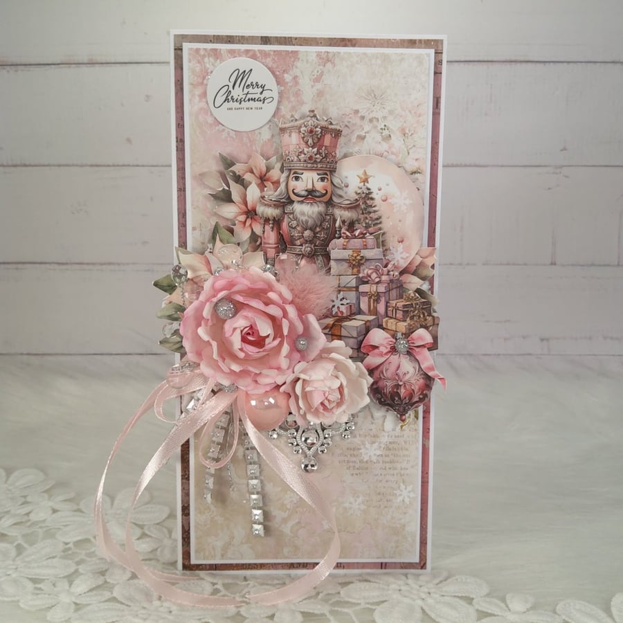 Luxury Pink Christmas Card. Pink Christmas Keepsake. Nutcracker Christmas Ca(14)