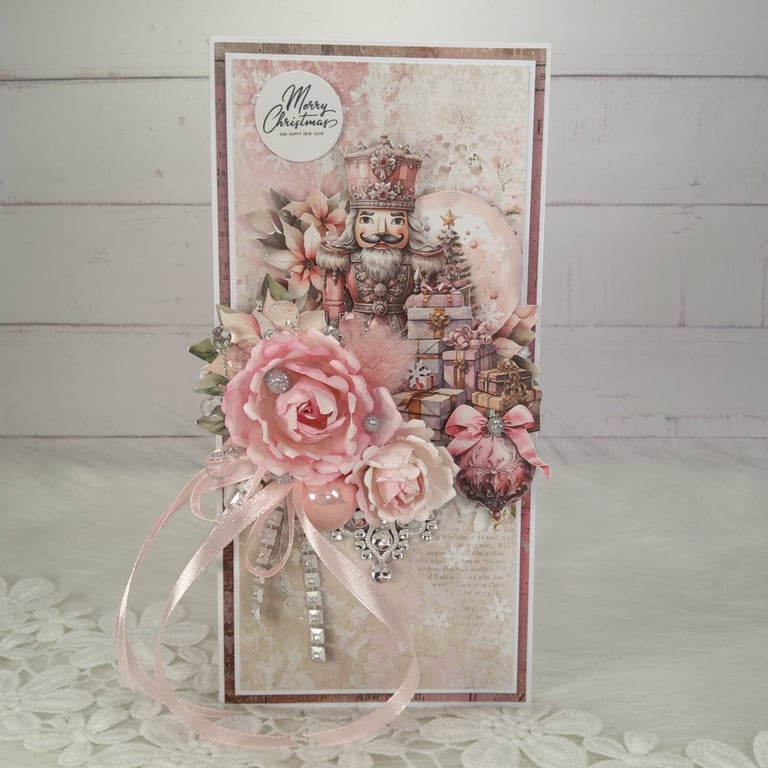 Luxury Pink Christmas Card. Pink Christmas Keepsake. Nutcracker Christmas Ca(14)