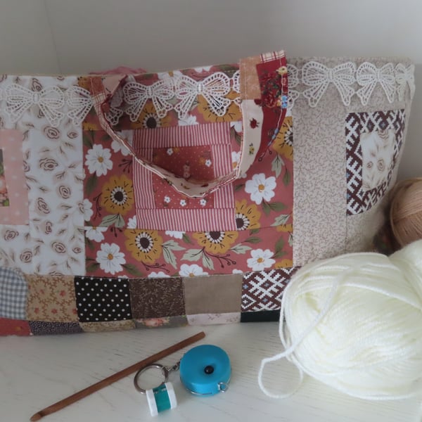 Handmade Knitting Bag Craft Tote Craft Storage Folksy