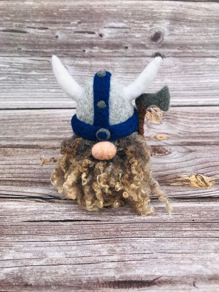 Needle Felted Woolly Viking on Wooden Base - Father’s Day handmade OOAK gift 