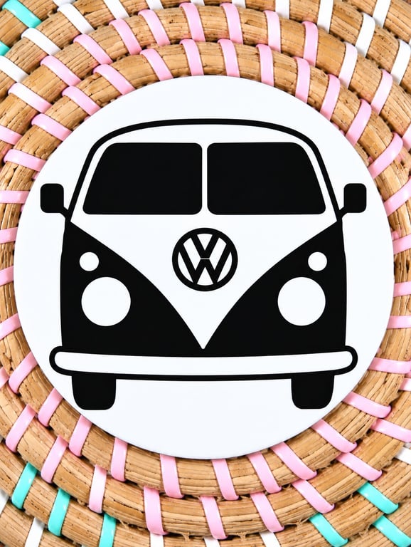 Retro Camper Van Wooden Coaster – Classic Black & White Camper Design – Handmade