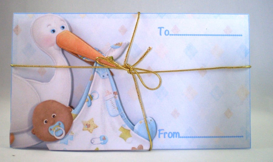 Handmade Money ,Gift Card Wallet For Baby Boy, Stork