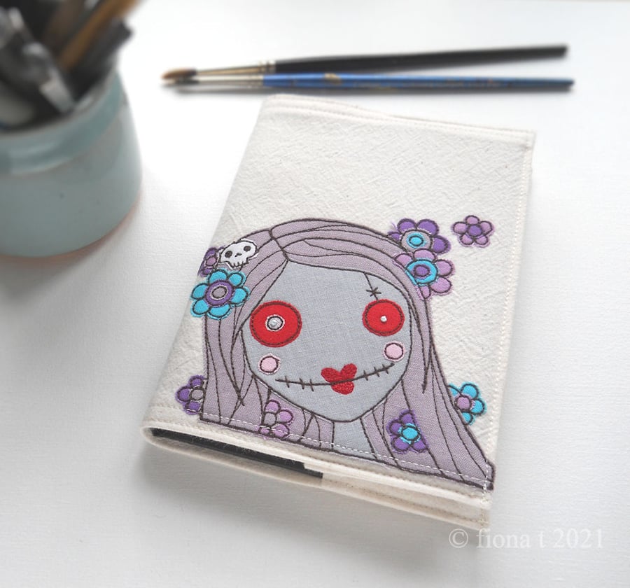 freemotion embroidered floral lady zombie A6 sketchbook lilac