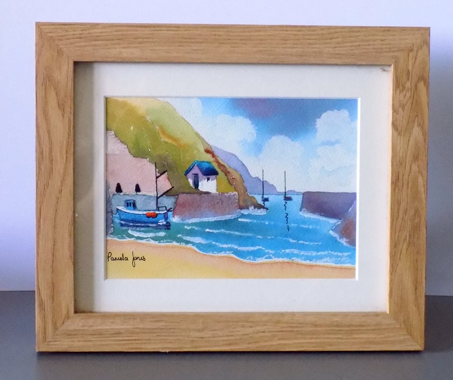 Porthgain Harbour, Pembrokeshire, Wales, Original Watercolour in 10 x 8 '' Frame