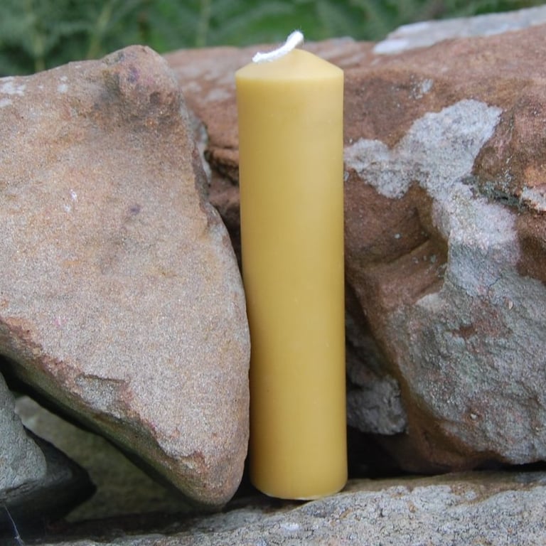 Hand Poured Beeswax Slim Pillar Candle 14cm - 5.5 inches  Natural Beeswax Candle