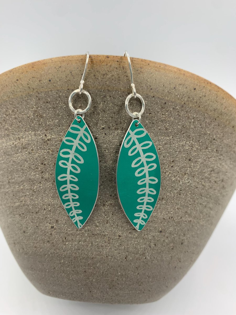 Bright green aluminium fern earrings