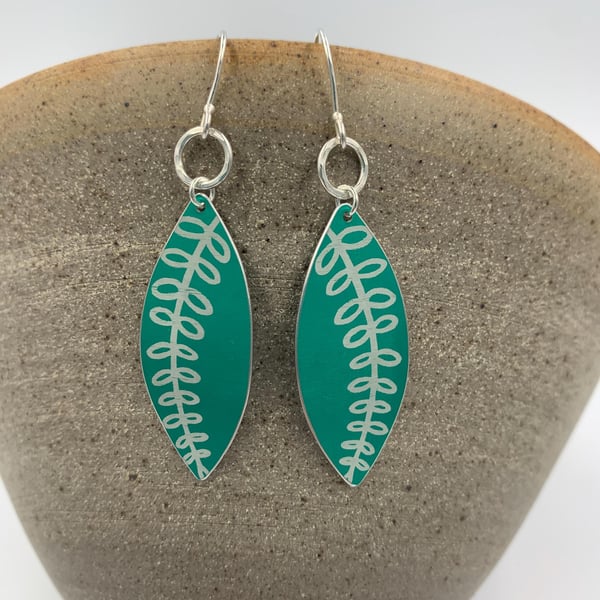 Bright green aluminium fern earrings