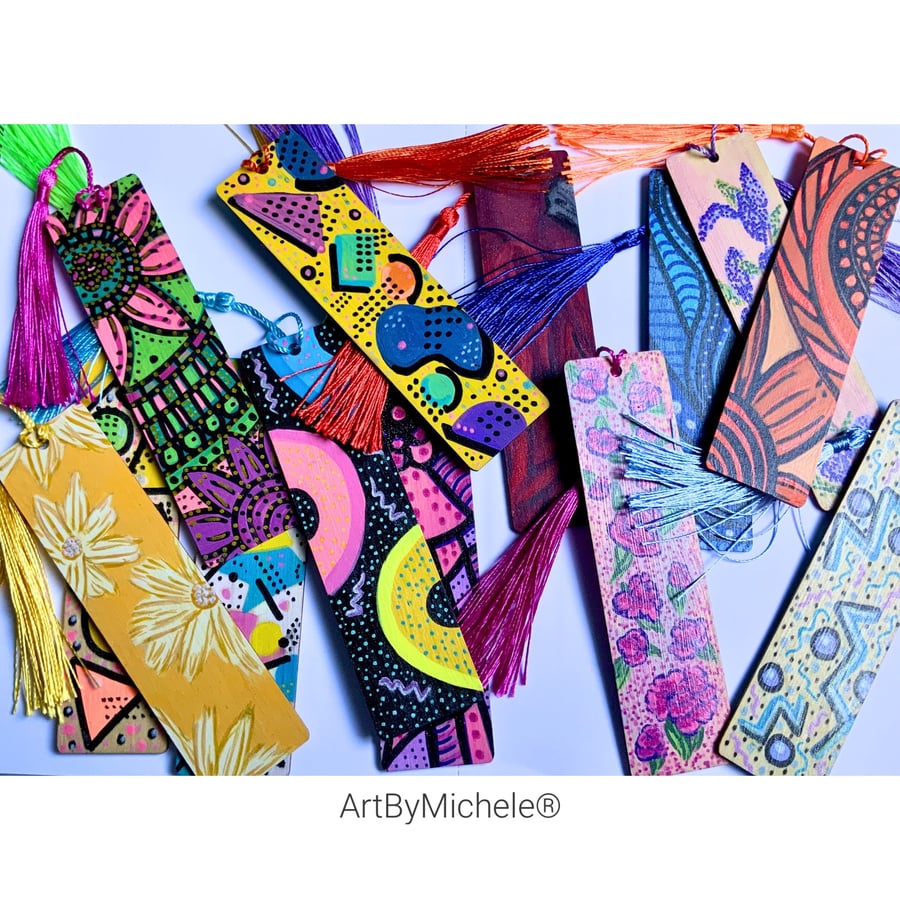 Hand Painted Wooden Bookmarks - Abstract, Floral & Vibrant Mix