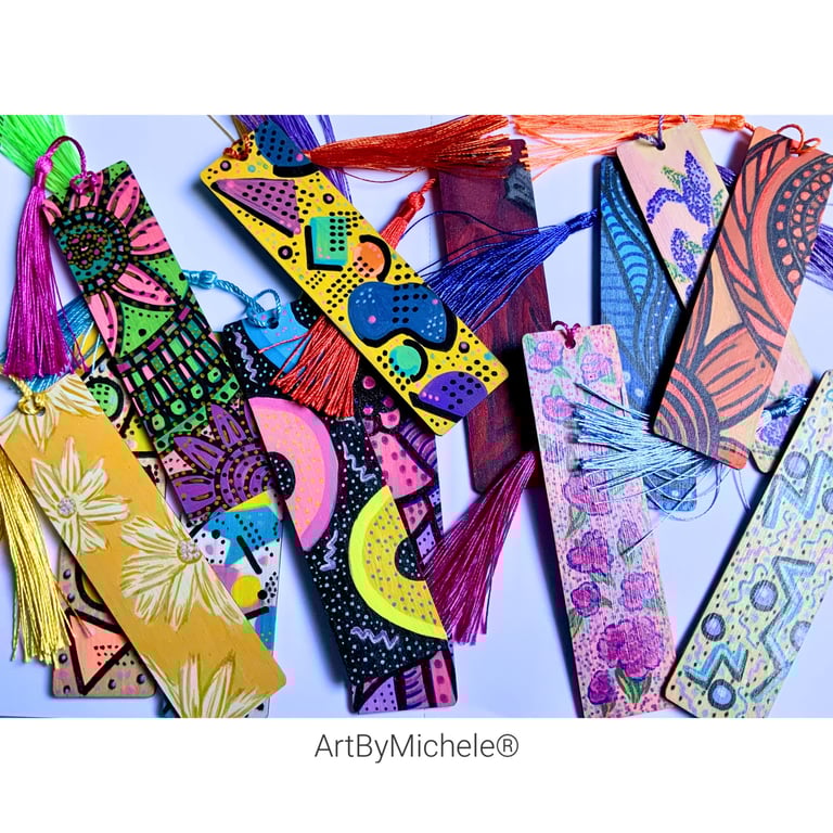 Hand Painted Wooden Bookmarks - Abstract, Floral & Vibrant Mix