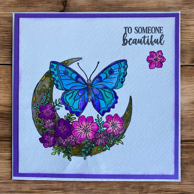 Butterfly & Moon Greeting Card – “To Someone Beautiful“. Blank for any Occasion