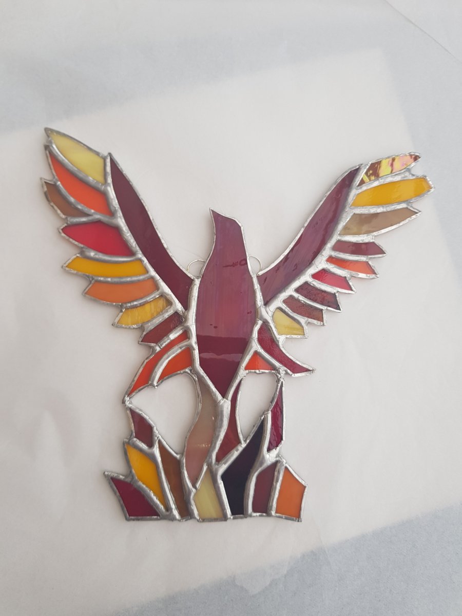 465 Stained Glass Phoenix - handmade hanging decoration.