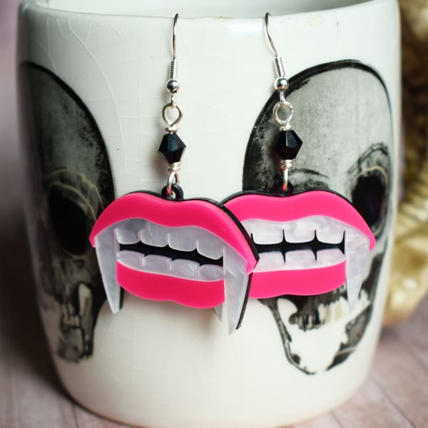 Hot Pink Vampire Fang Earrings