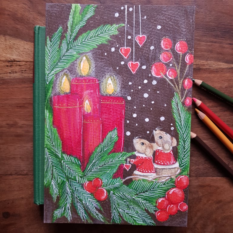 Christmas mice with Advent candles original artwork 