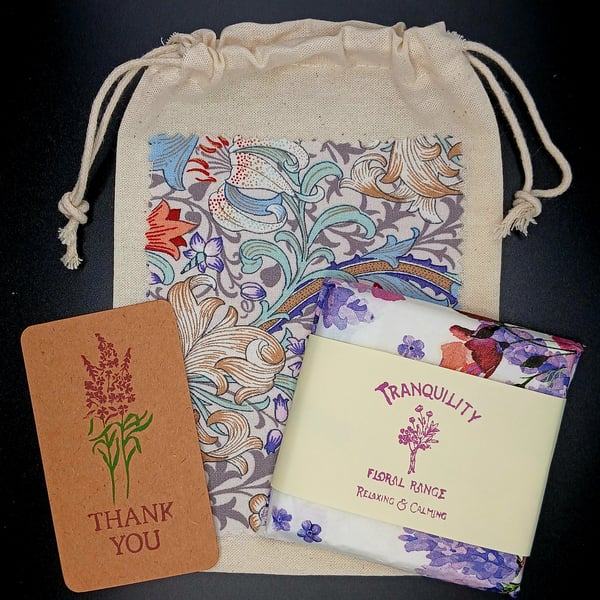 Provence Thank You Gift Lavender Wax Melts & Organic Cotton William Morris Bag