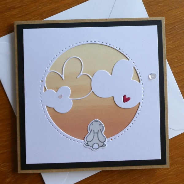 Rabbit With Clouds and Sequins Blank Card