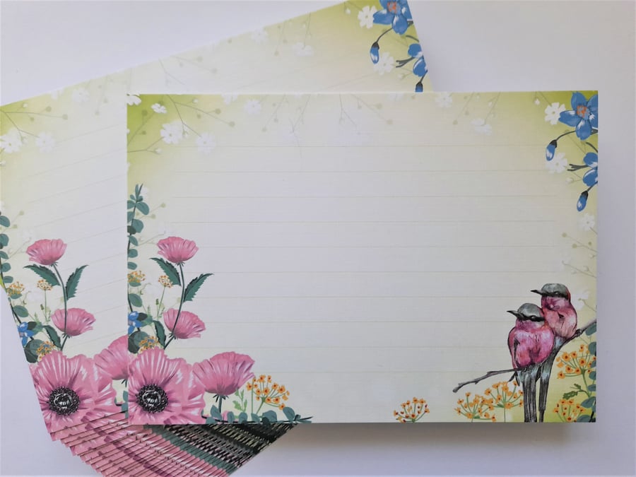 10 Birds and Poppies Notecards correspondence cards