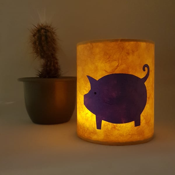 PeachTreePig Piggy lantern with LED candle (Yellow & Purple)