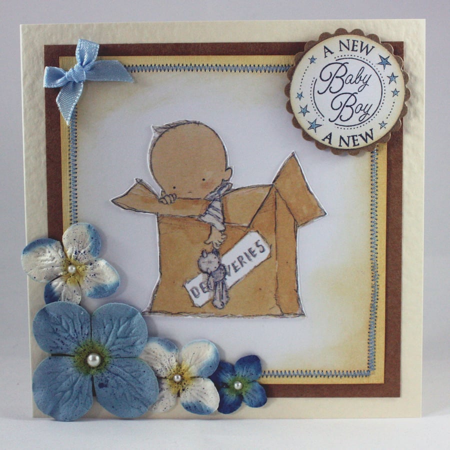 Handmade new baby boy card