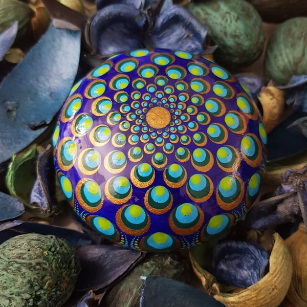 Peacock Inspired Mandala Stone