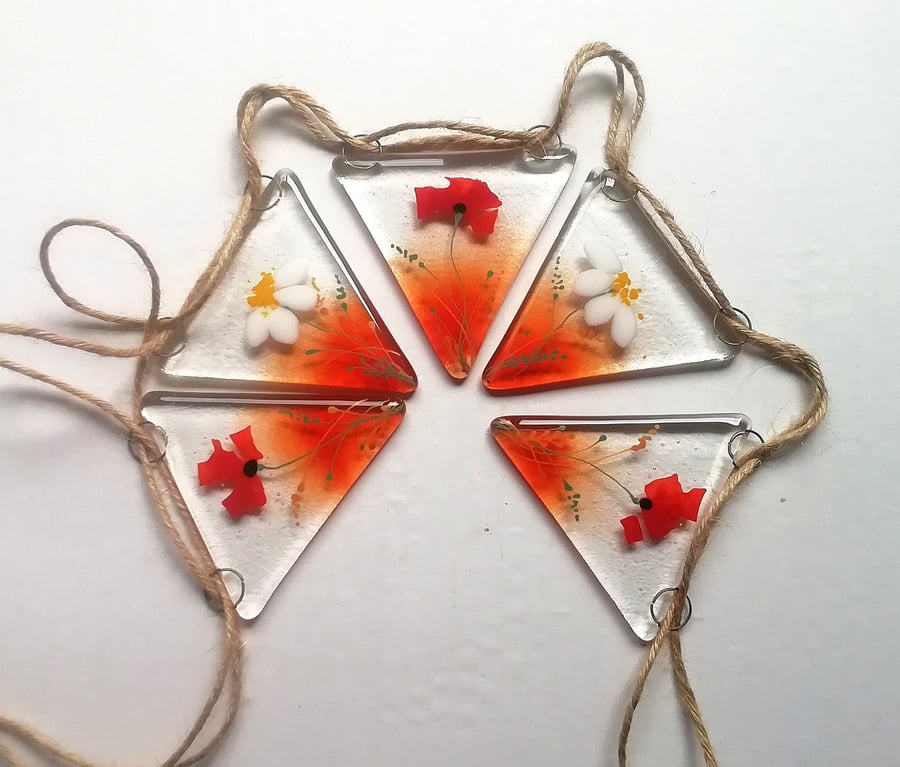Fused Glass Poppy Bunting: Wildflower Meadow Garland