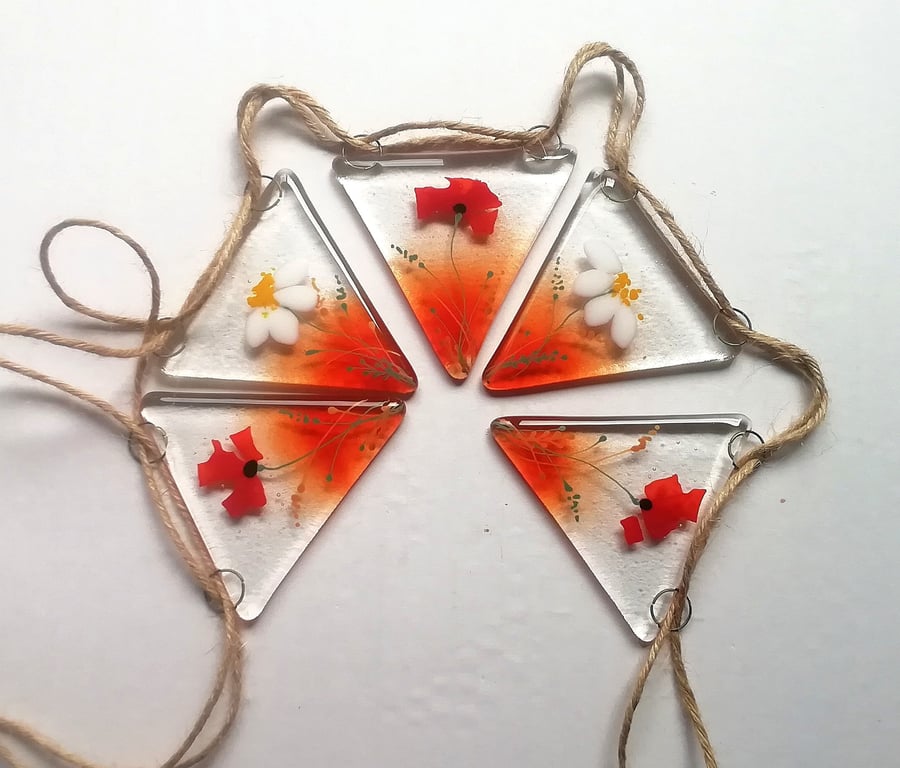 Fused Glass Poppy Bunting: Wildflower Meadow Garland