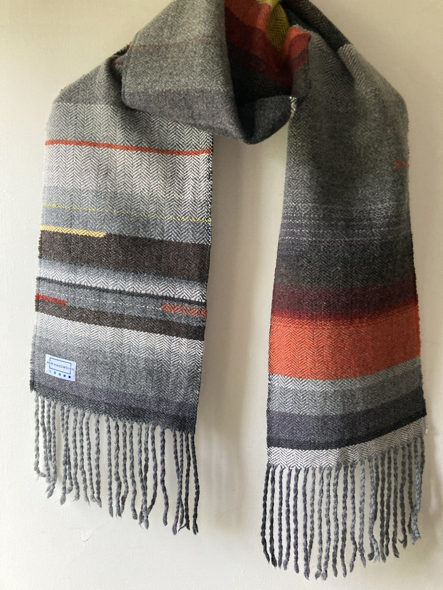 Kelham Handwoven Herringbone Lambswool Scarf, Orange