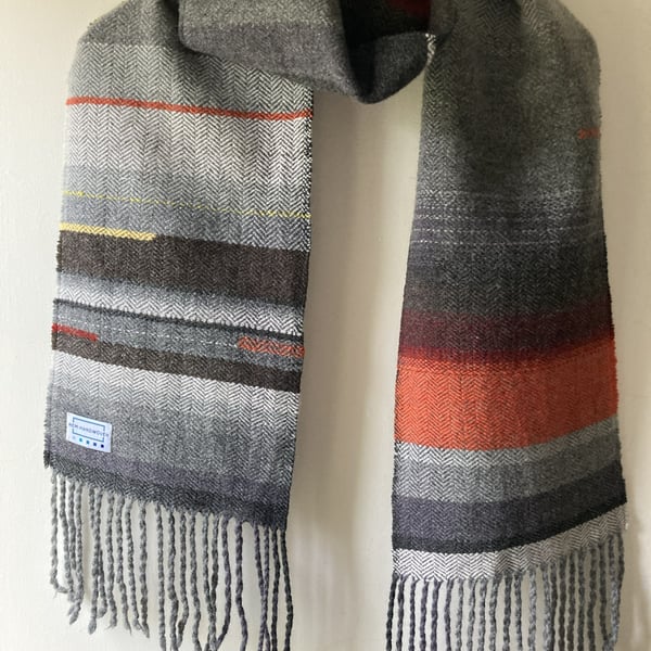 Kelham Handwoven Herringbone Lambswool Scarf, Orange