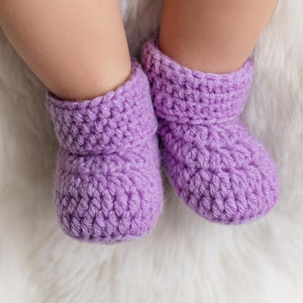 Crocheted Lilac Baby Booties, 0-3 Months, Baby Girl Gift, Gender Reveal,