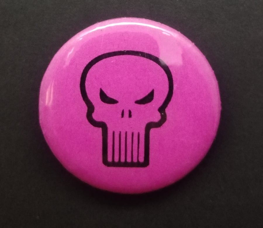 Skull - Pink 25mm Button Badge - Free Postage!