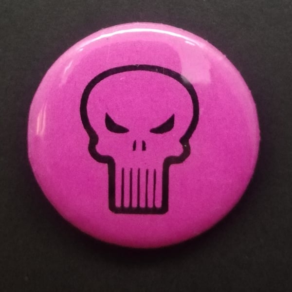 Skull - Pink 25mm Button Badge - Free Postage!