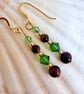Tiger's Eye Earrings With Green Crystals - Handmade Gift, Anniversary, Leo  - Image 4