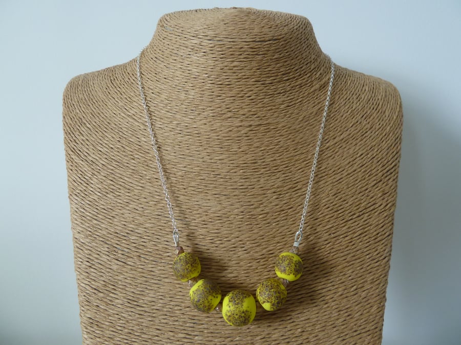sterling silver chain, yellow lampwork glass necklace