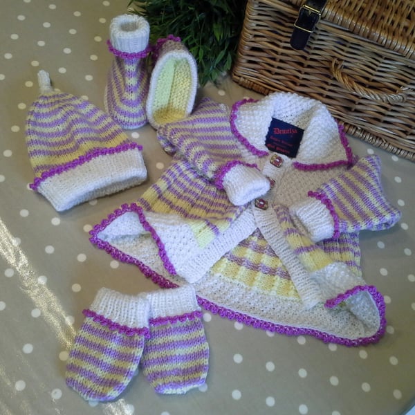 Baby Girl's Designer Jacket-Cardigan Set with Natural fibres  0-3 mths 
