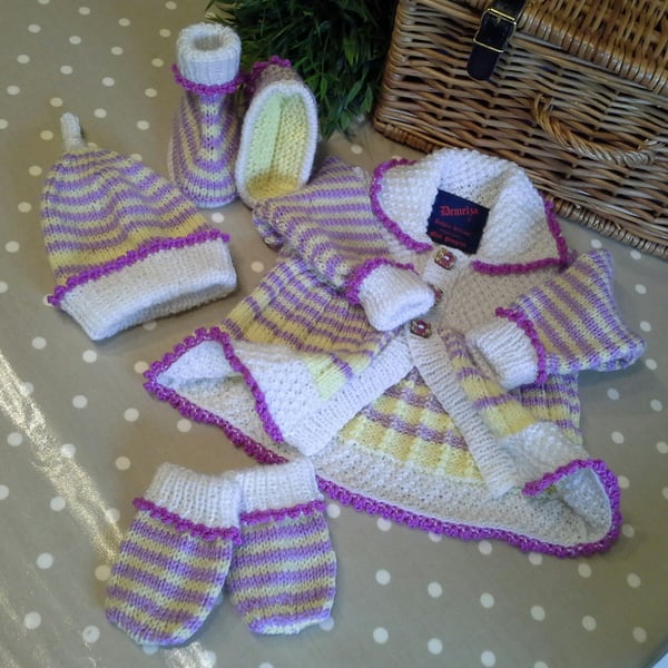 Baby Girl's Designer Jacket-Cardigan Set with Natural fibres  0-6 mths 