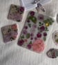 Handmade Resin Tray Set Pink Floral Design with Gold Detail and Coasters