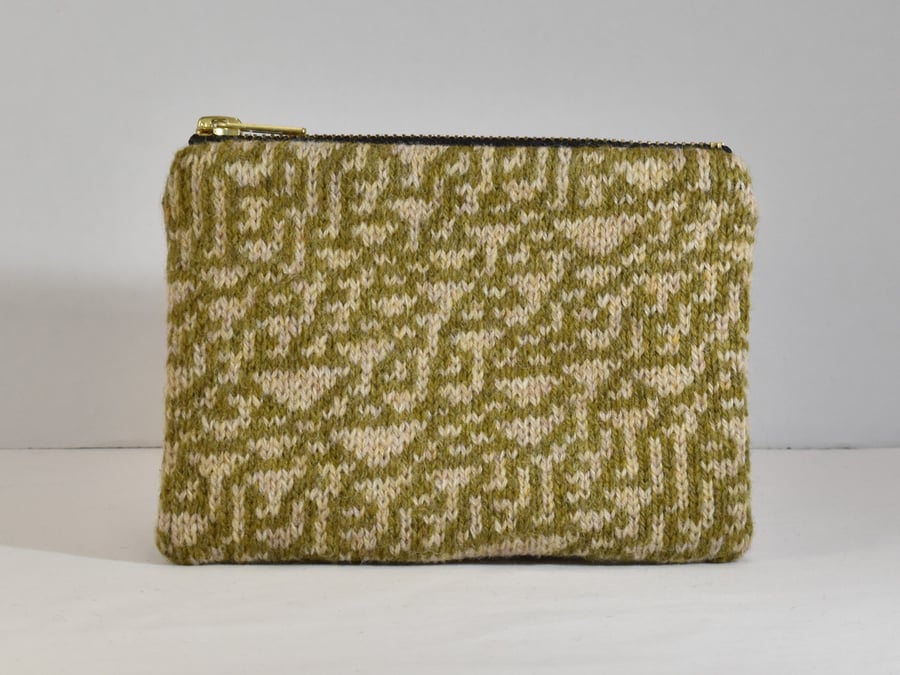 Rule 30 large purse - olive green and fawn knitted wool