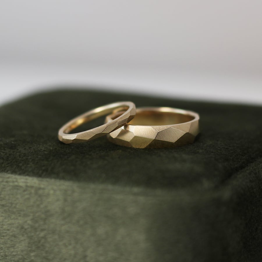Geometric Faceted Ring, 9ct or 18ct Yellow Gold, 5mm or 2mm Width