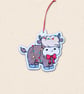 Christmas Lights Highland Cow Decoration - Embroidered Felt Ornament