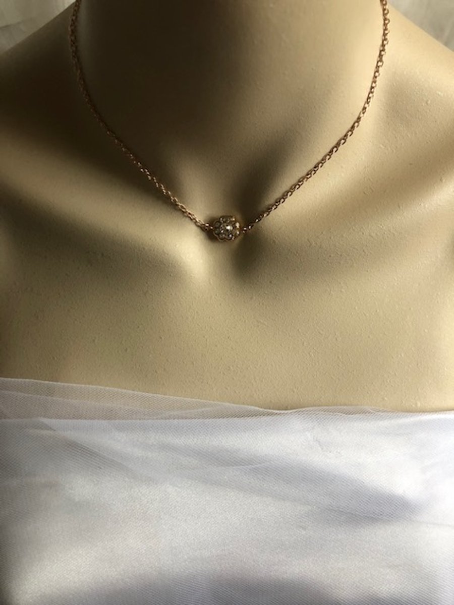 Rose Gold Choker Necklace - Rose Gold Diamante Choker - Minimalist - Boho