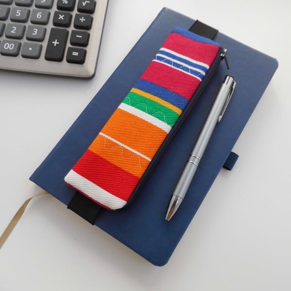 Elasticated pencil case for cover of book diary journal bright multi stripes