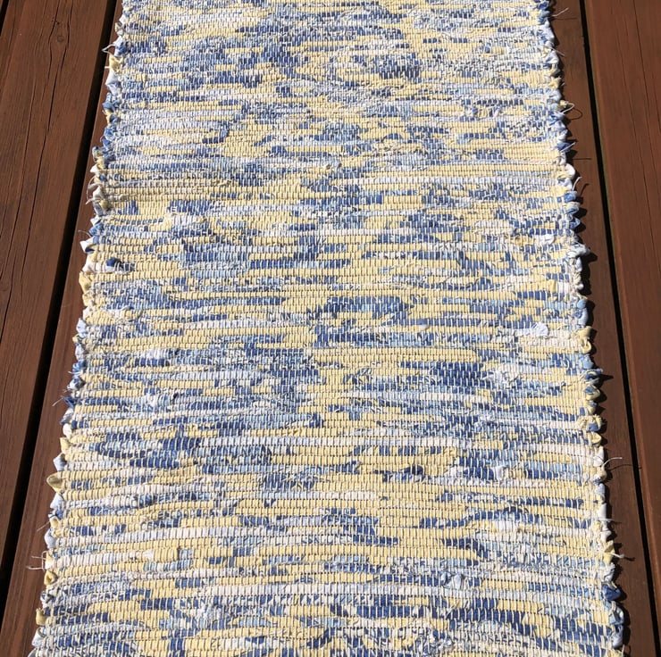 Yellow & Blue Linen Rag Rug - Folksy