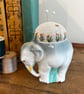 Elephant egg cup pincushion - embroidered linen with a little bee