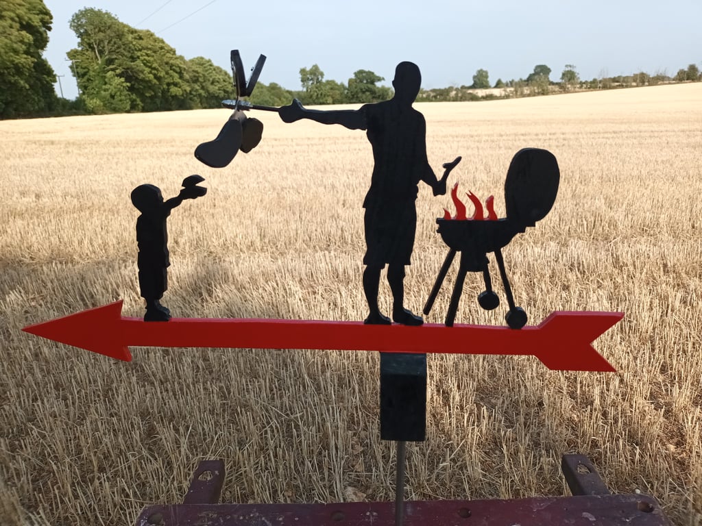 Hand Crafted BBQ "Burger please Dad!" Whirlygig - Weathervane